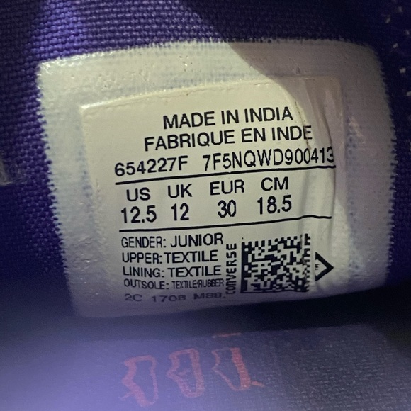 Converse All Star Purple Metallic Double Tongue 654227F Size 12 Youth Lace up - Picture 6 of 6